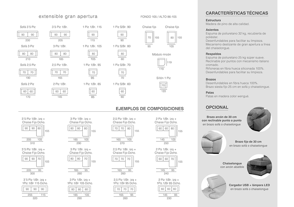 Sofá CIRA extensible gran apertura con opción chaiselongue - Imagen 5